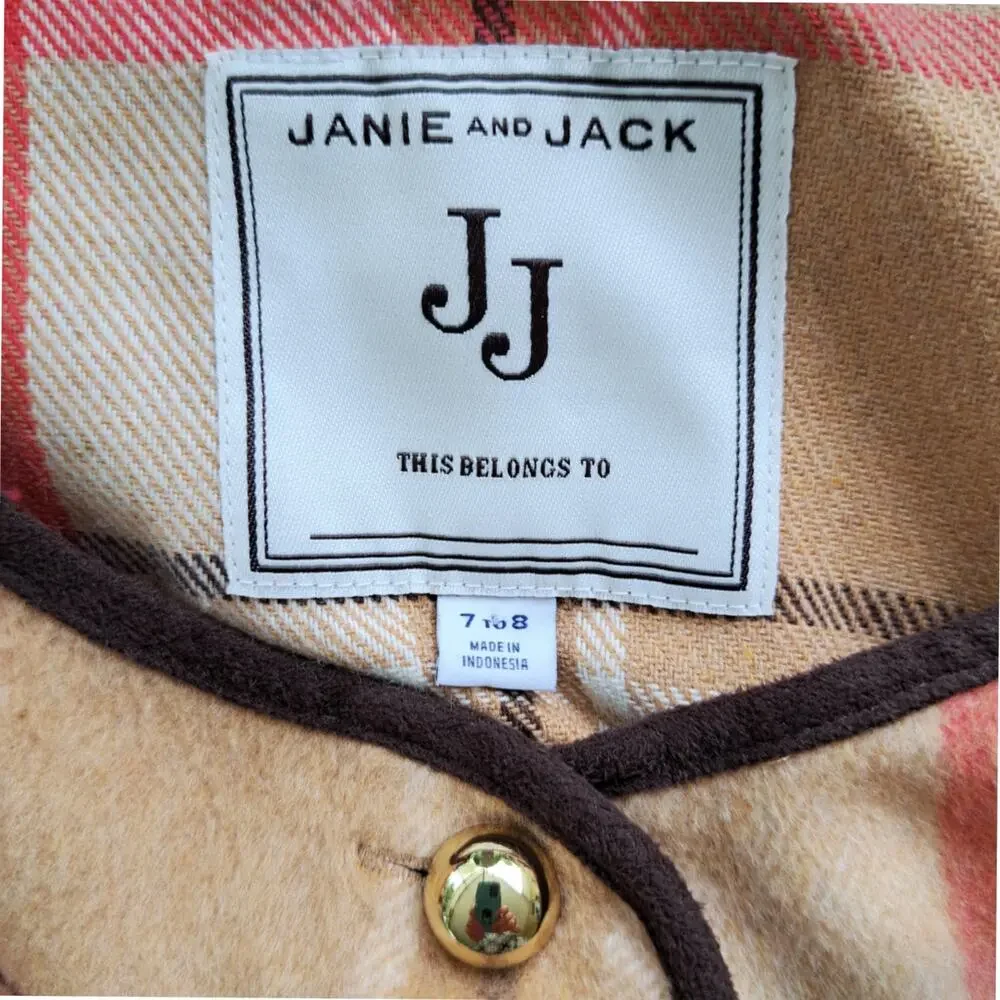 JANIE and JACK Plaid Cape Horse Trail Girls Size 7/8 Coral Camel Tan Fall Poncho